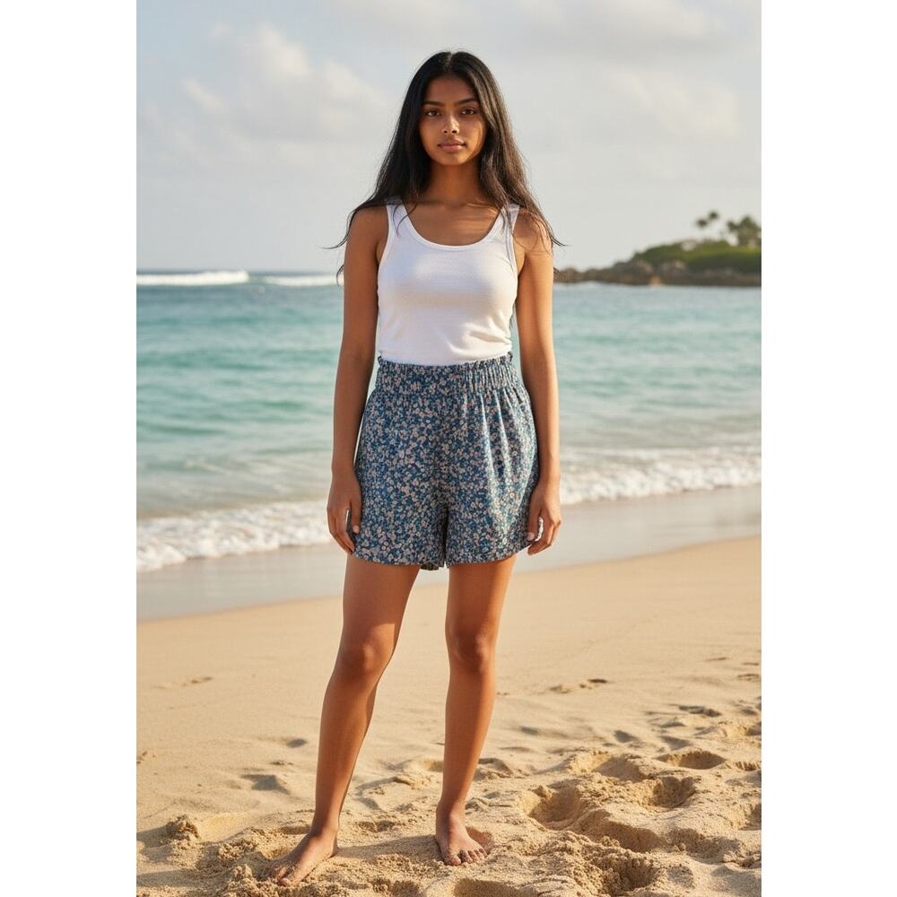 MIRTH Track Shorts Size M Blueberry Floral Cotton NWT Artisan Made $168